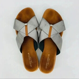 Andre Assous Elastic silver slide sandals